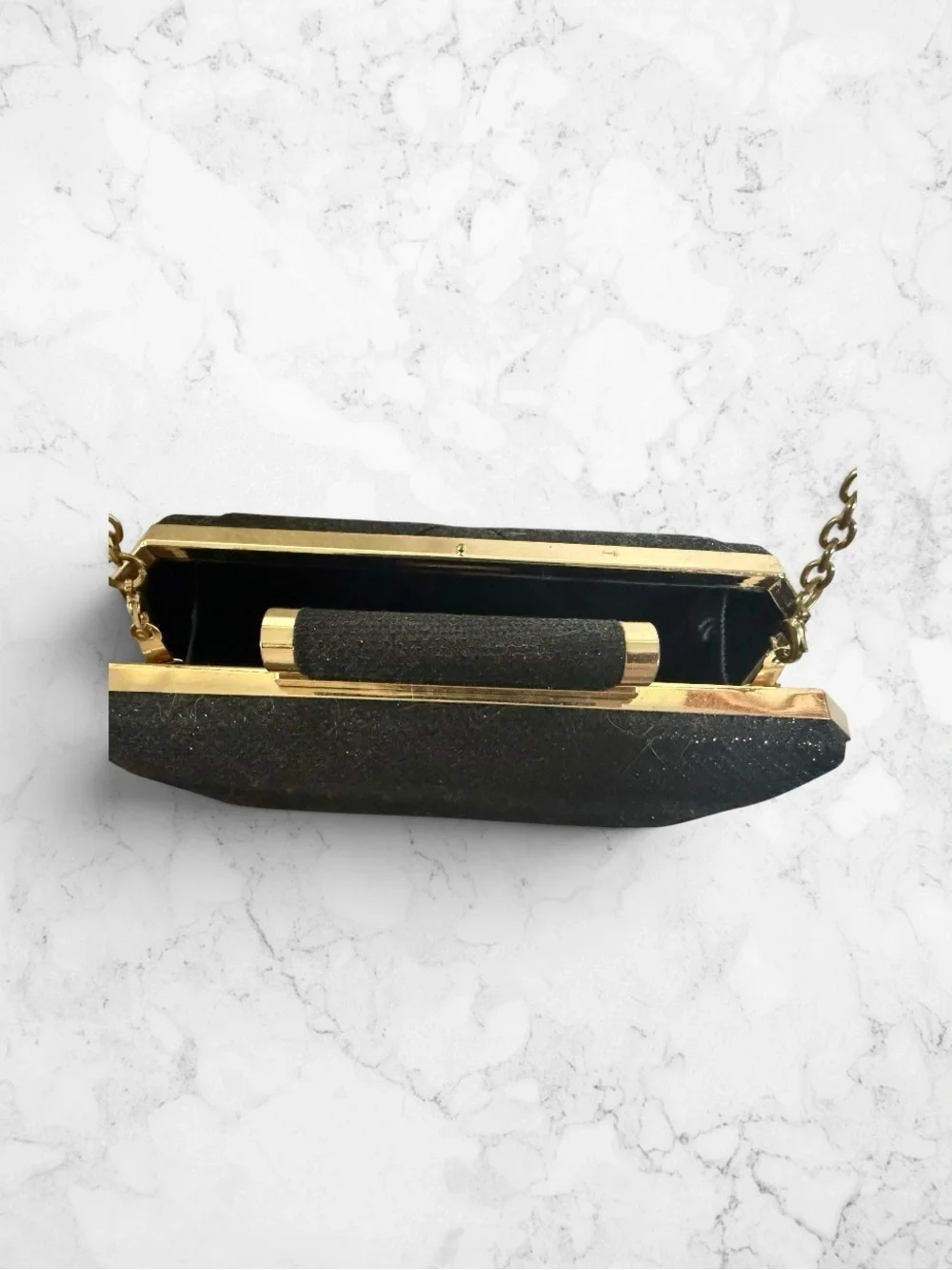 Elegant Black Glitter Chain Clutch Macys